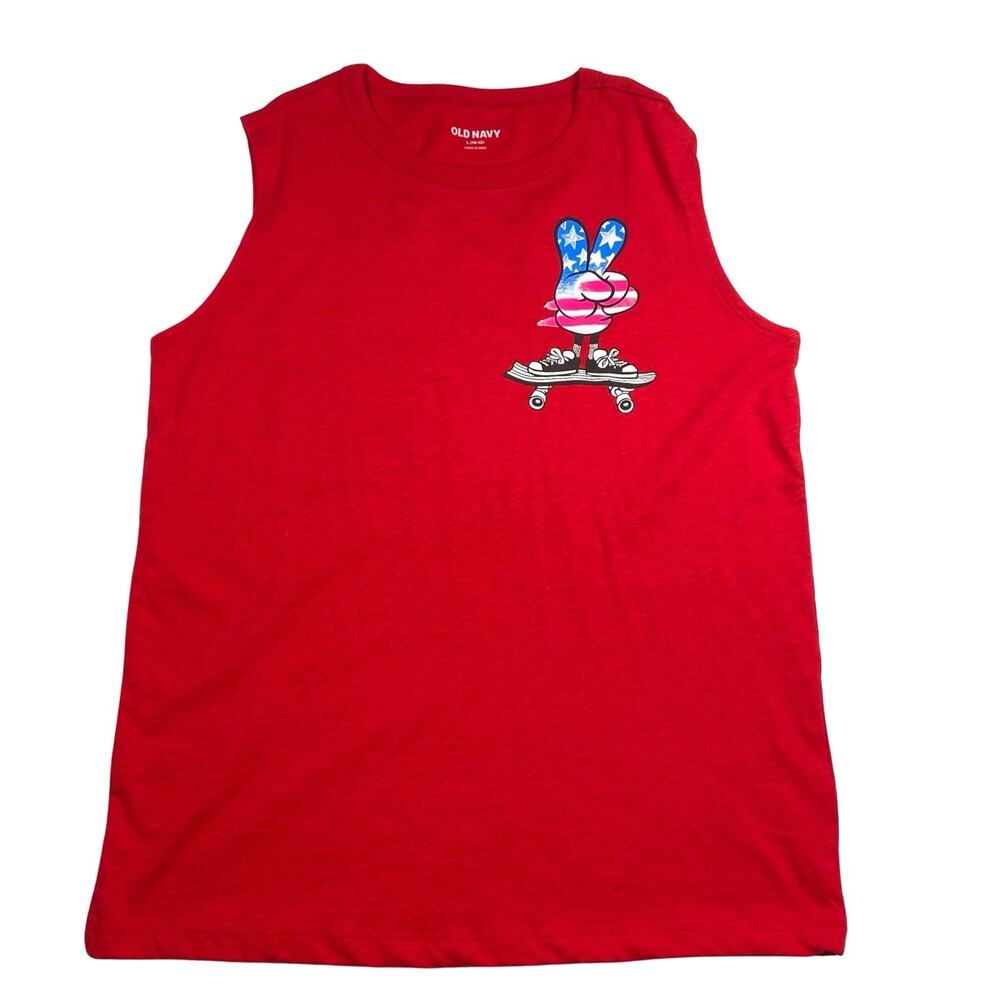 Old Navy Tank Top Youth Size Large 10/12 Red Peace Skating Graphic Tee NWT